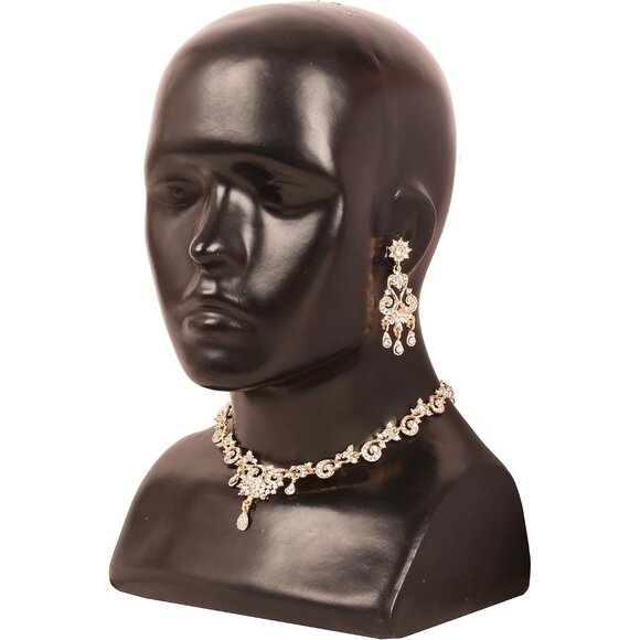 Indian Bollywood Rhinestone Necklace Set in Gold & White, Elegant Design - Picture 9 of 9